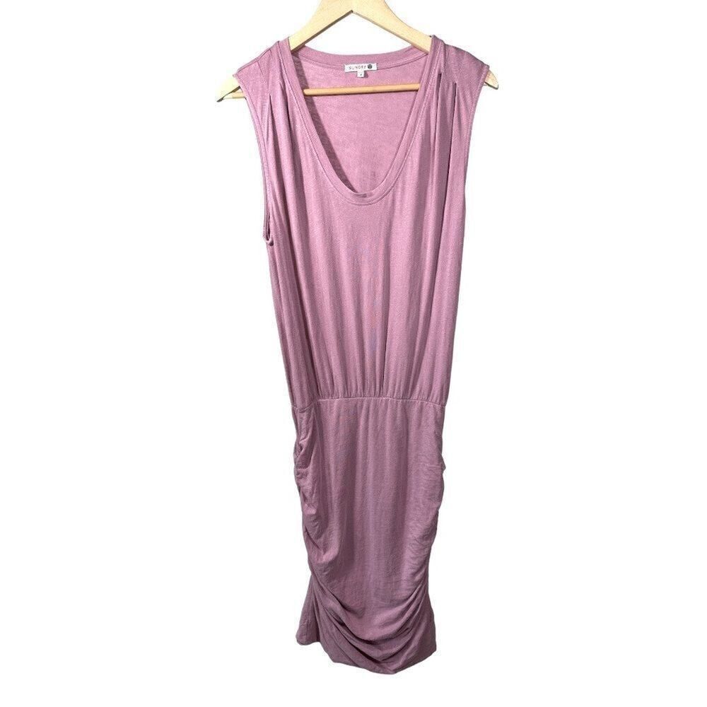 SUNDRY Women’s V-Neck Sleeveless Ruched Cotton Dress Purple Size 2/Medium
